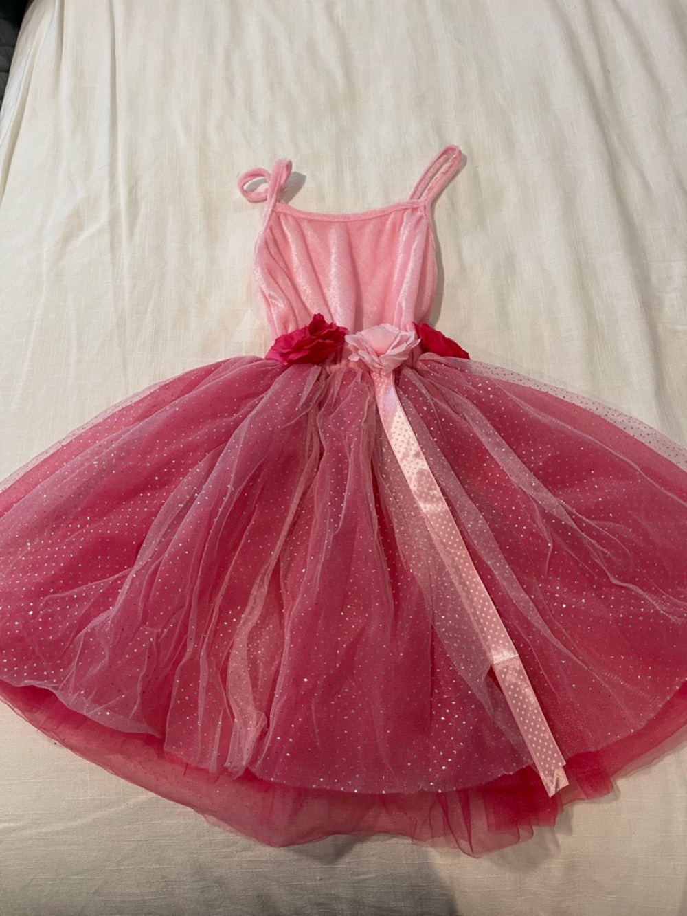 Expressions Hot Pink and Light Pink Sparkle Tulle Dance Dress with Floral Trim